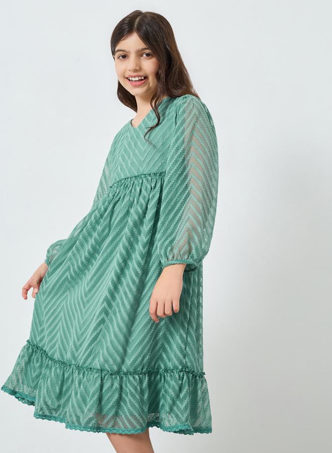 ستايلي فستان بحافة كشكش وأكمام بالون - Image 1